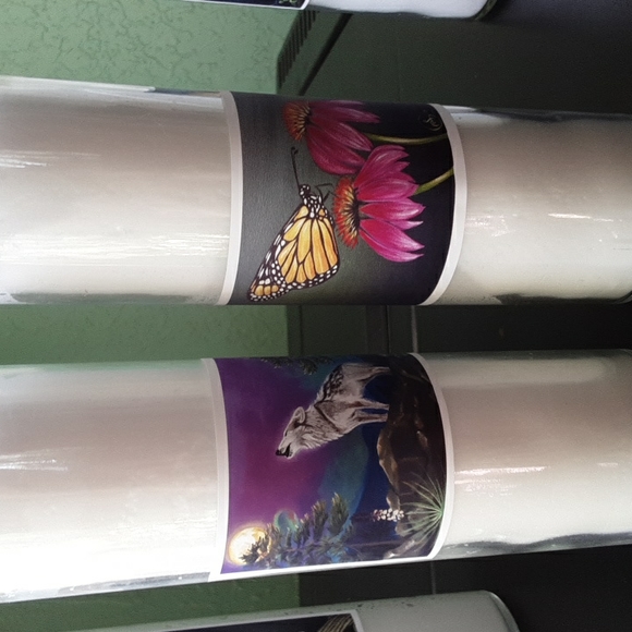 Wildlife artwork on unscented white votive candles in glass container 3 for $25 - Picture 5 of 6